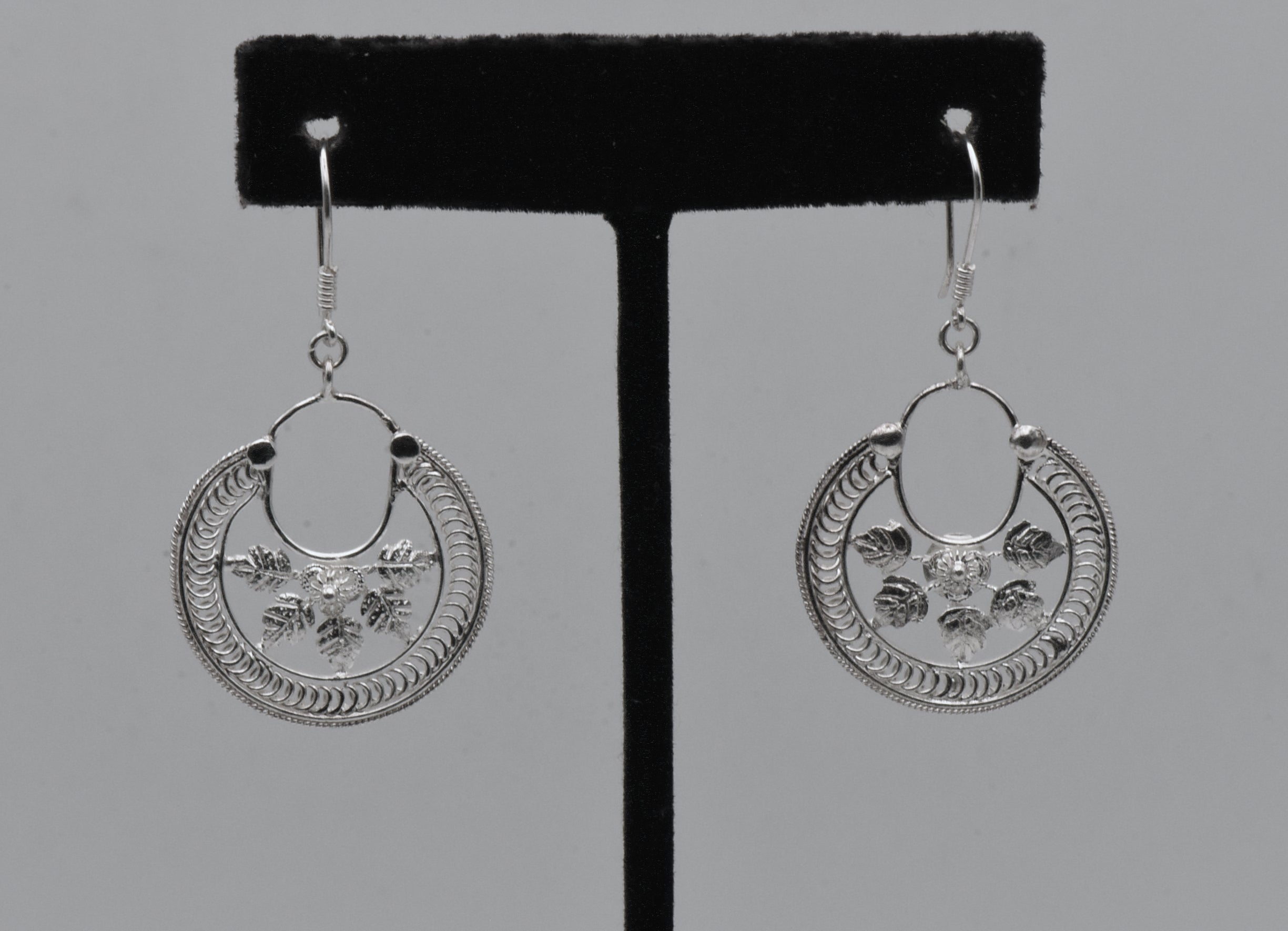 Vintage Sterling Silver Floral Dangle Earrings