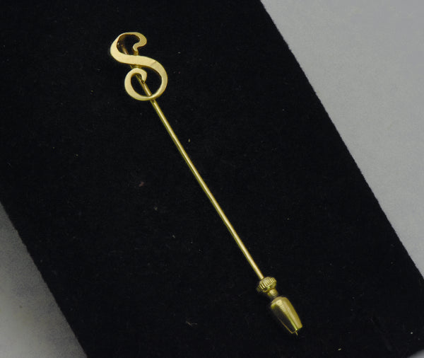Vintage 14K Gold "S" Stick Pin