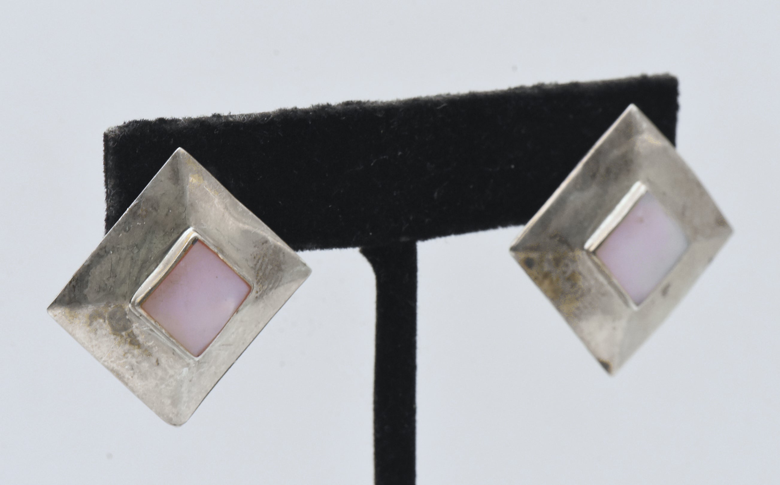 Vintage Pink Mother of Pearl Sterling Silver Earrings