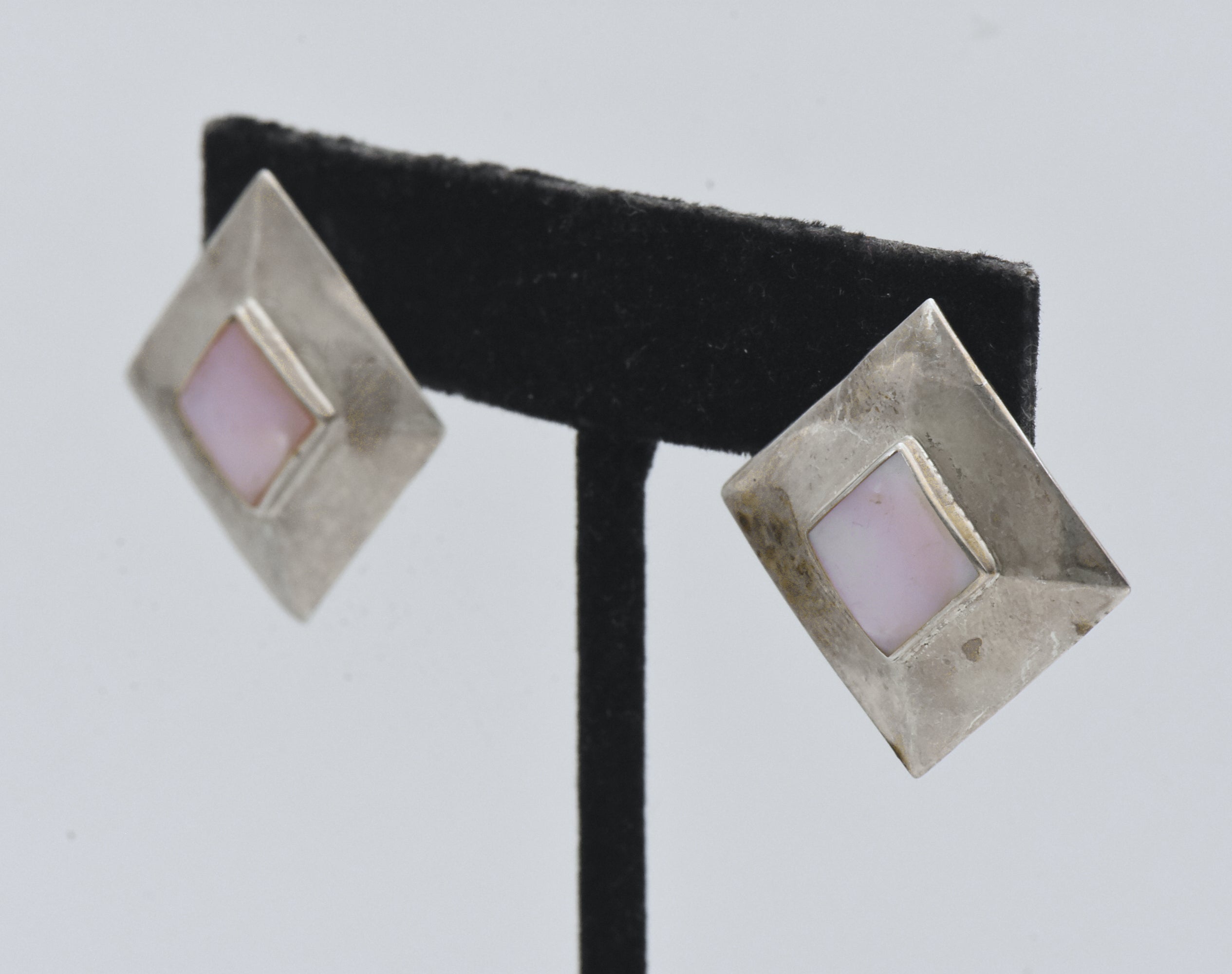 Vintage Pink Mother of Pearl Sterling Silver Earrings