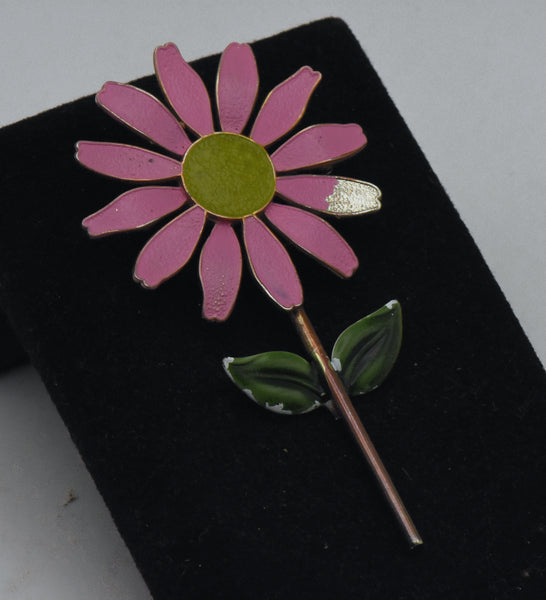 Vintage Metal Pink Flower Brooch - DAMAGED