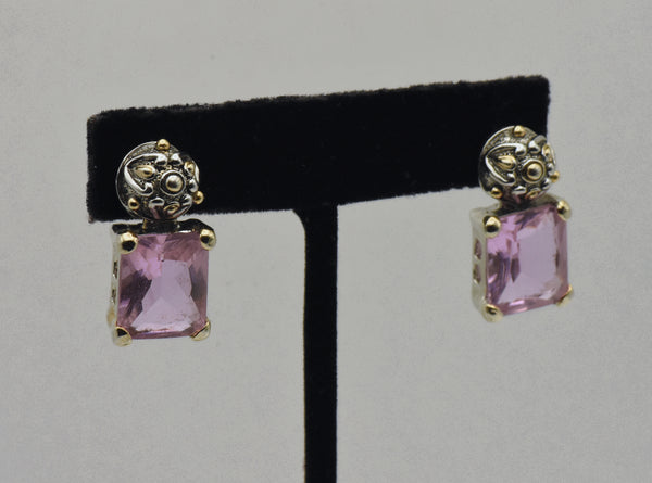 Pink Glass Crystal Dangle Earrings