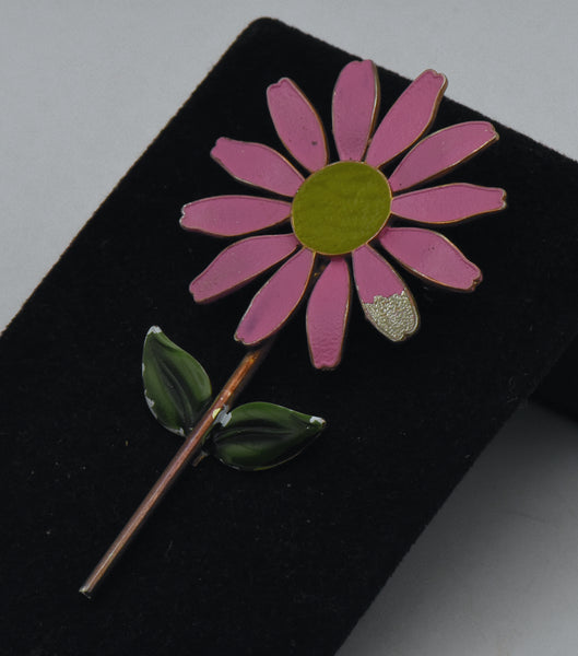 Vintage Metal Pink Flower Brooch - DAMAGED