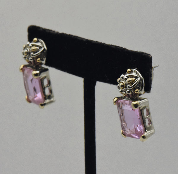Pink Glass Crystal Dangle Earrings