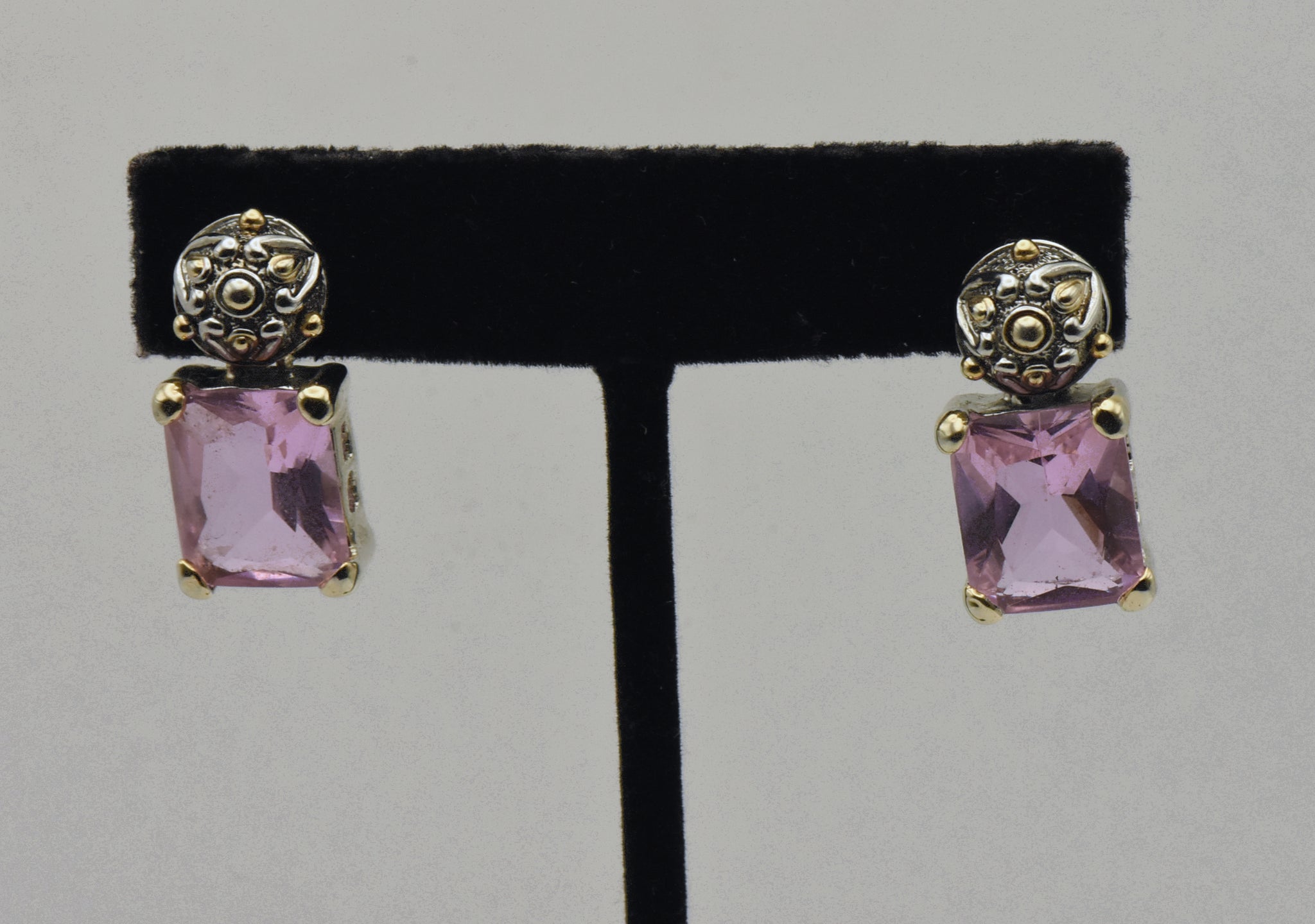 Pink Glass Crystal Dangle Earrings