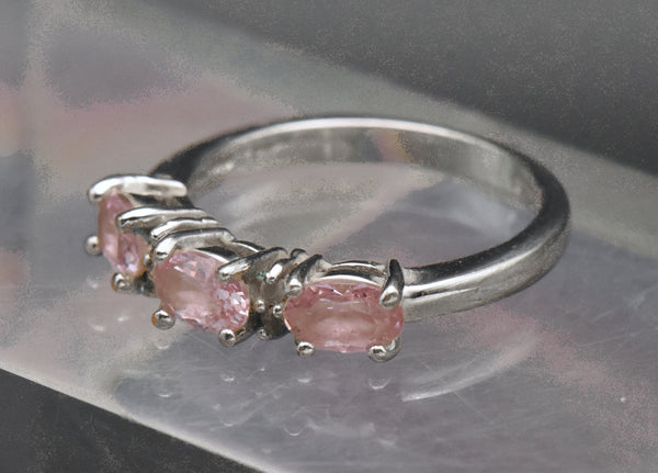 Vintage Pink Crystal Sterling Silver Ring - Size 8