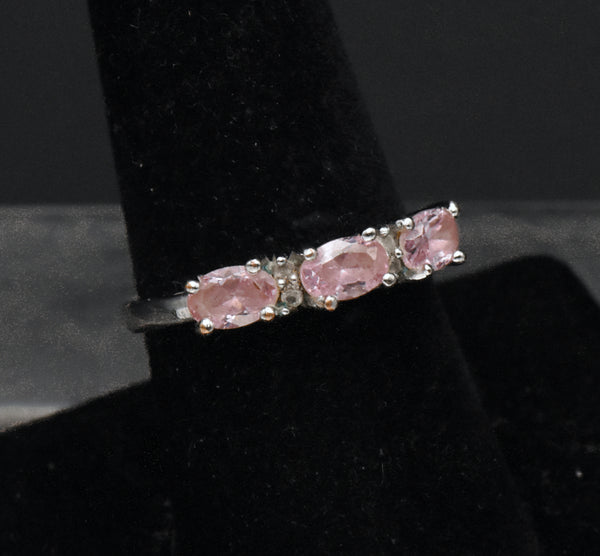 Vintage Pink Crystal Sterling Silver Ring - Size 8