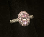 Vintage Sterling Silver Pink Crystal Double Halo Ring - Size 8.25