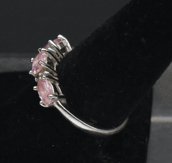 Vintage Pink Crystal Sterling Silver Ring - Size 8