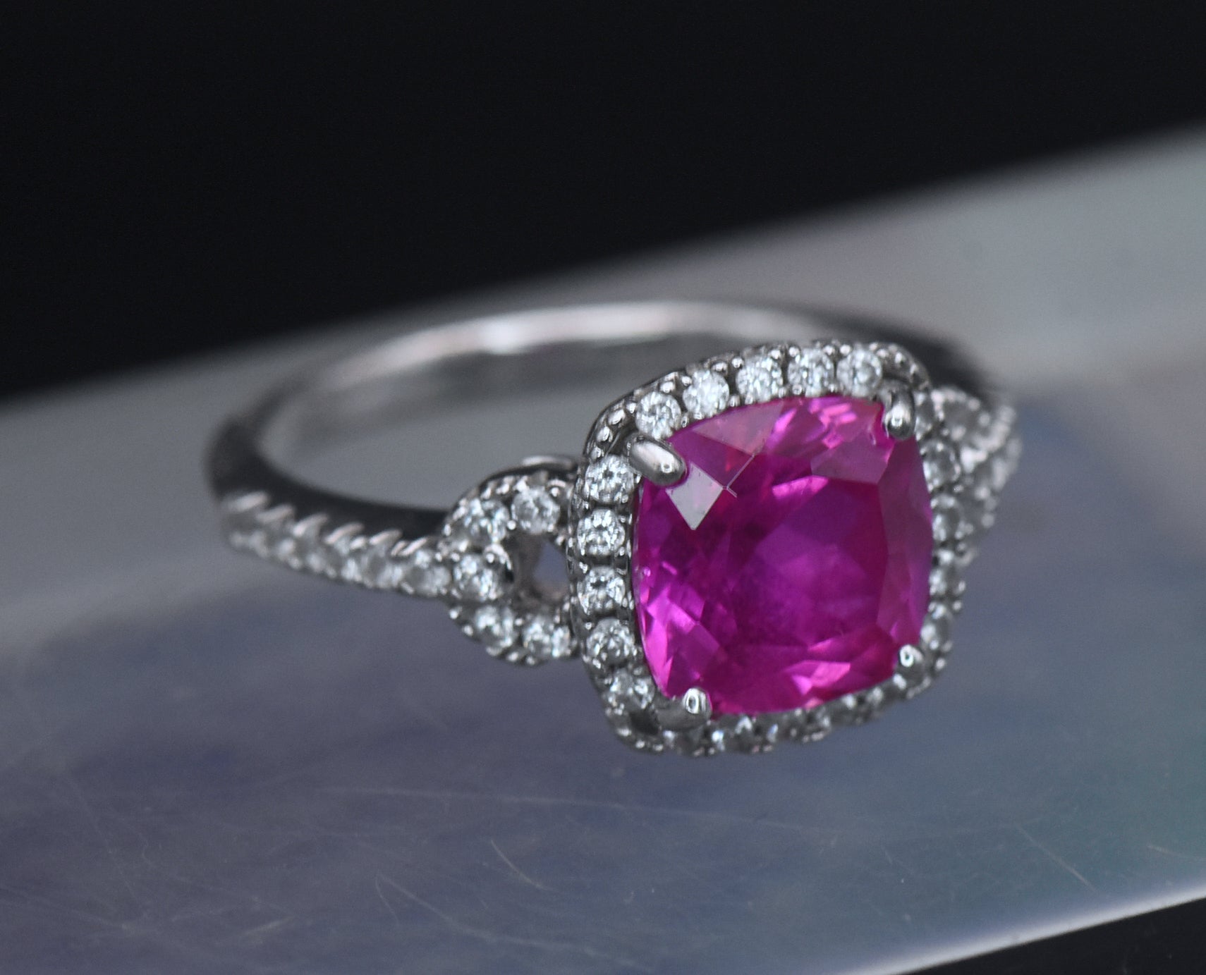 Vintage Synthetic Pink Sapphire Sterling Silver Ring - Size 6