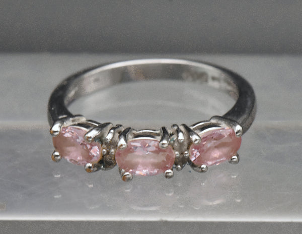 Vintage Pink Crystal Sterling Silver Ring - Size 8