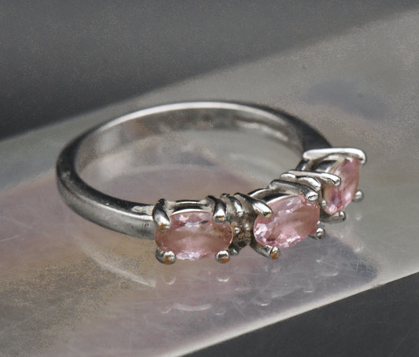 Vintage Pink Crystal Sterling Silver Ring - Size 8