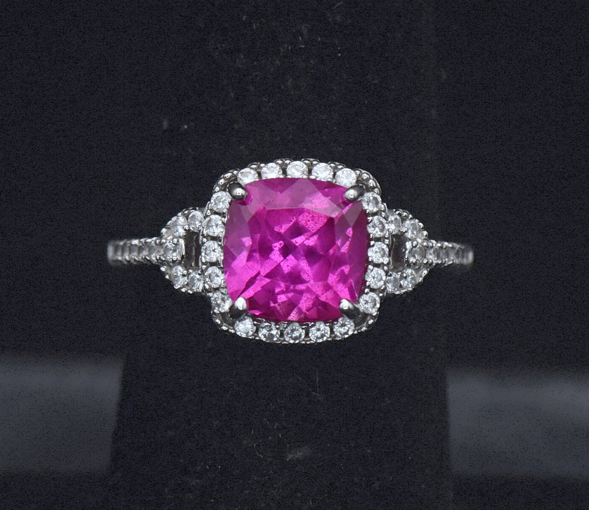 Vintage Synthetic Pink Sapphire Sterling Silver Ring - Size 6