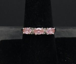 Vintage Pink Crystal Sterling Silver Ring - Size 8