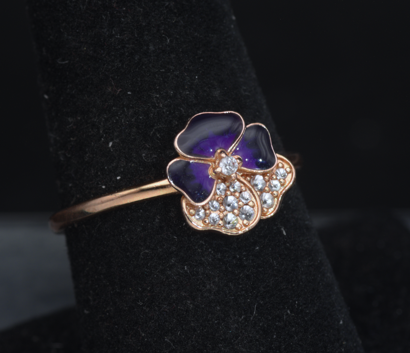 Pandora - Vintage 14k Rose Gold Plated CZ Pansy Ring - Size 7.75