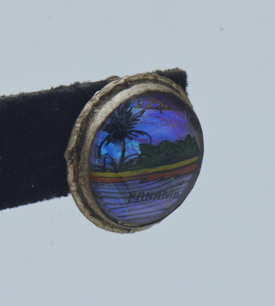 UNMATCHED Vintage Morpho Wing Tropical Panama Scene Clip On Earring