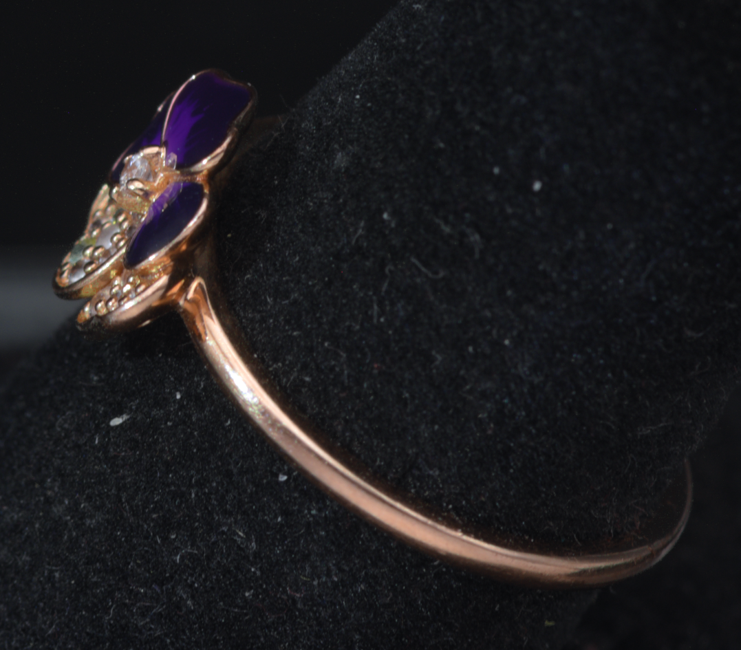 Pandora - Vintage 14k Rose Gold Plated CZ Pansy Ring - Size 7.75