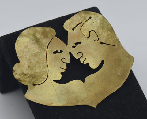 Joseph Gourdji - Vintage Handmade Brass Loving Couple Profile Brooch
