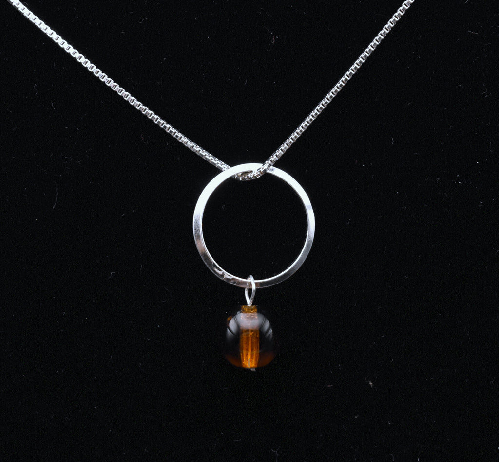 Sterling Silver Dangle Bead Pendant on Sterling Silver Chain Necklace - 18"