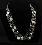 Vintage Handmade Sterling Silver and Pearls Multi-Link Chain Necklace