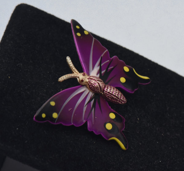 Vintage Metal Hand Painted Butterfly Brooch