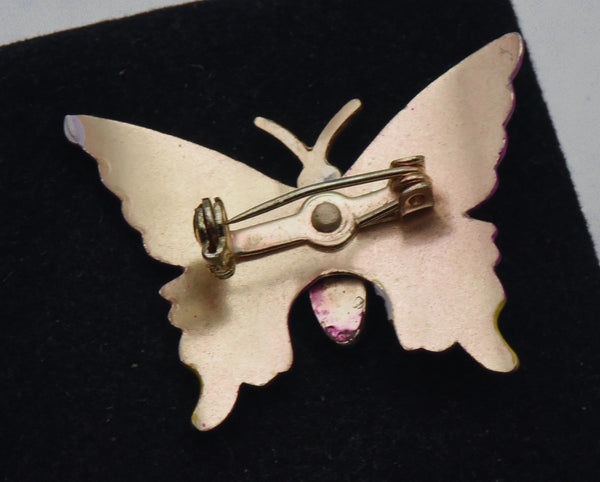 Vintage Metal Hand Painted Butterfly Brooch