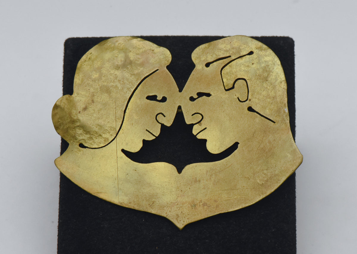 Joseph Gourdji - Vintage Handmade Brass Loving Couple Profile Brooch