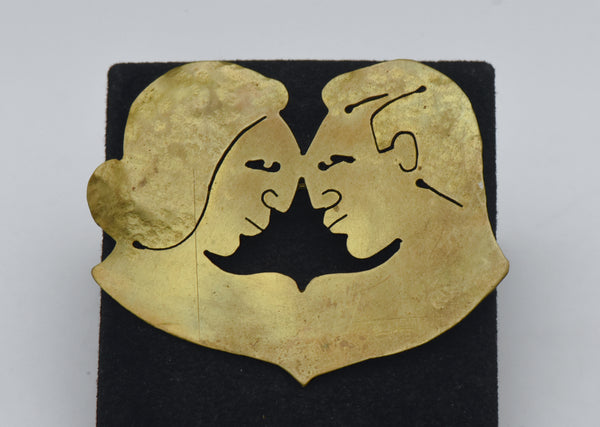 Joseph Gourdji - Vintage Handmade Brass Loving Couple Profile Brooch