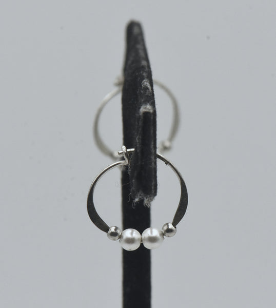 Vintage Sterling Silver Faux Pearl Hoop Earrings
