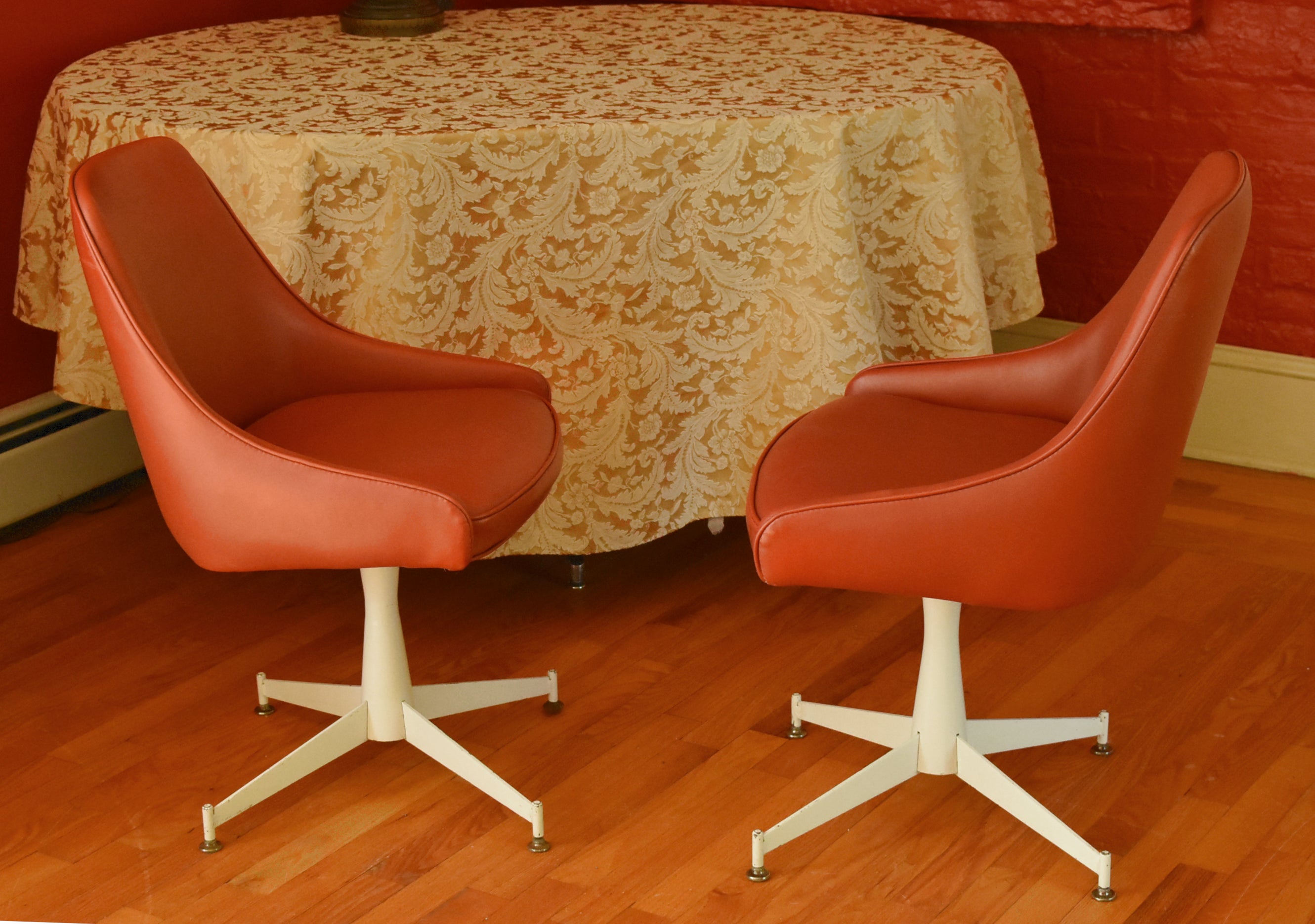 Progressive Furniture Co. - Vintage Pair of Red Vinyl Swivel Base Chair