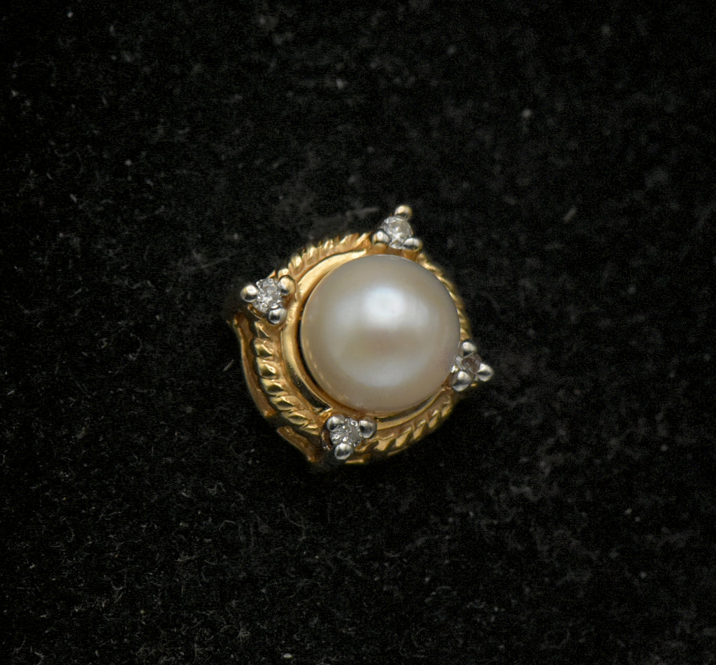 Vintage 14k Gold Pearl and Diamonds Slide Pendant