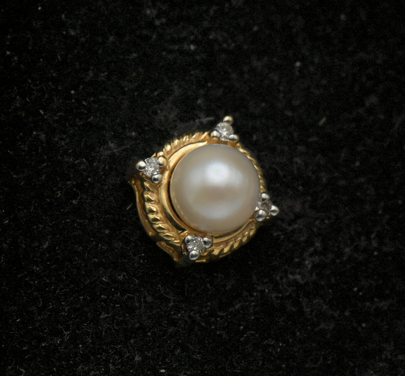 Vintage 14k Gold Pearl and Diamonds Slide Pendant