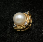 Vintage 14k Gold Pearl and Diamonds Slide Pendant