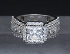 Sterling Silver Princess Cut Cubic Zirconia Halo Ring - Size 6.25