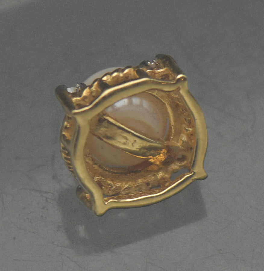 Vintage 14k Gold Pearl and Diamonds Slide Pendant