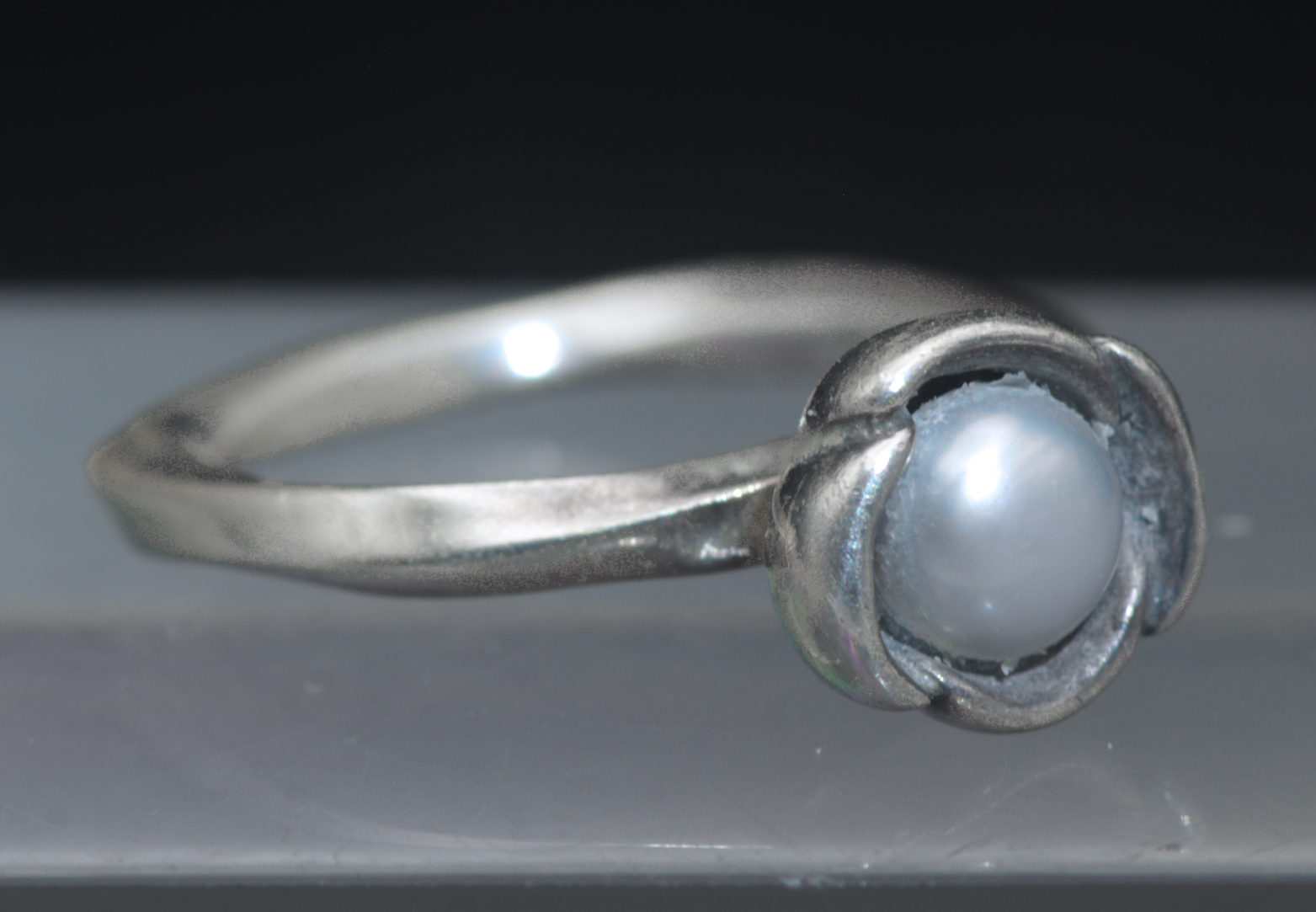 Pandora - Vintage Sterling Silver "My Wish" Pearl Floral Ring - Size 7.25