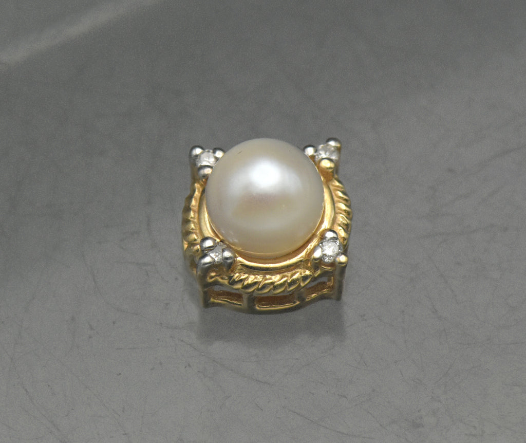 Vintage 14k Gold Pearl and Diamonds Slide Pendant