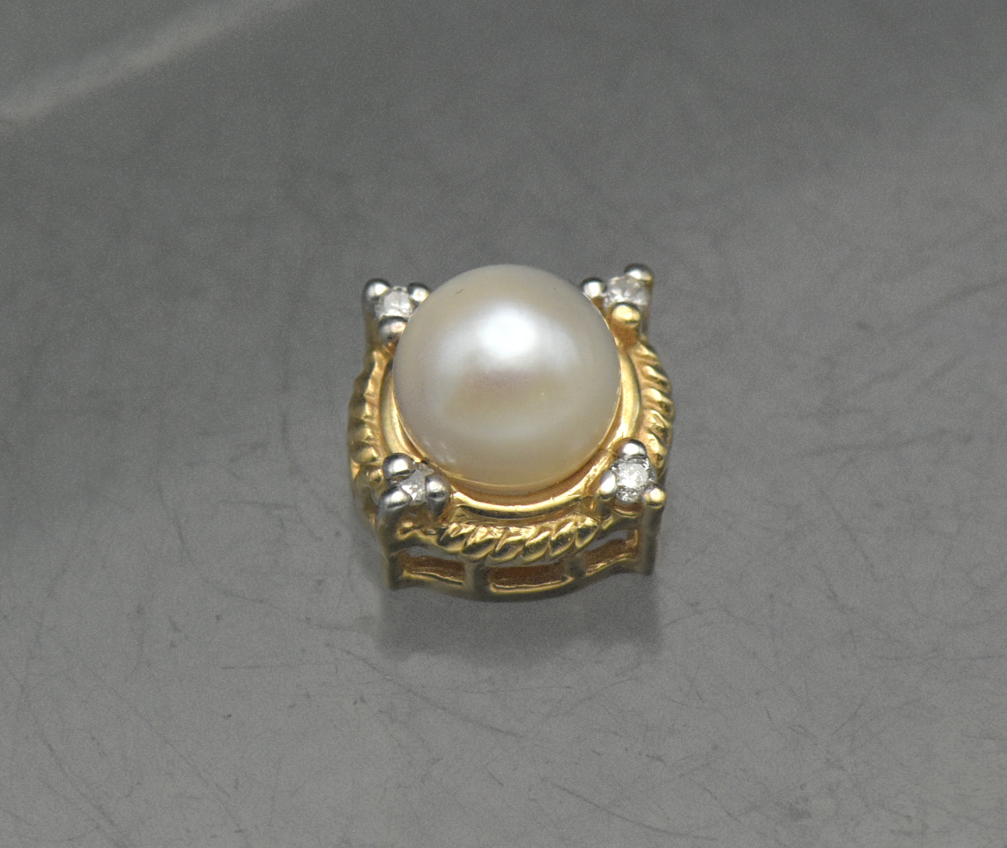 Vintage 14k Gold Pearl and Diamonds Slide Pendant