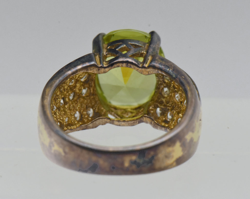Vintage Green and Colorless CZ Gold Plated Sterling Silver Ring - Size 6