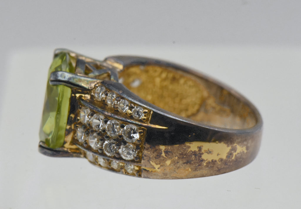 Vintage Green and Colorless CZ Gold Plated Sterling Silver Ring - Size 6