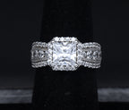 Sterling Silver Princess Cut Cubic Zirconia Halo Ring - Size 6.25