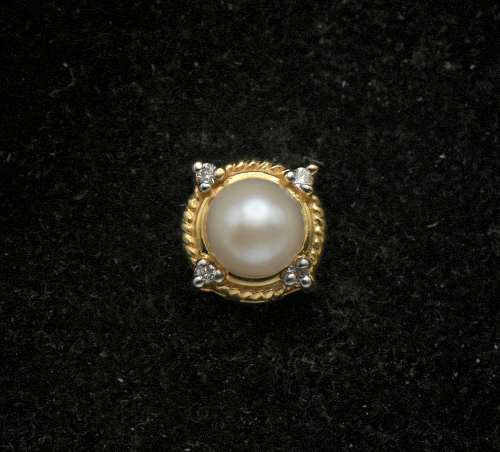 Vintage 14k Gold Pearl and Diamonds Slide Pendant