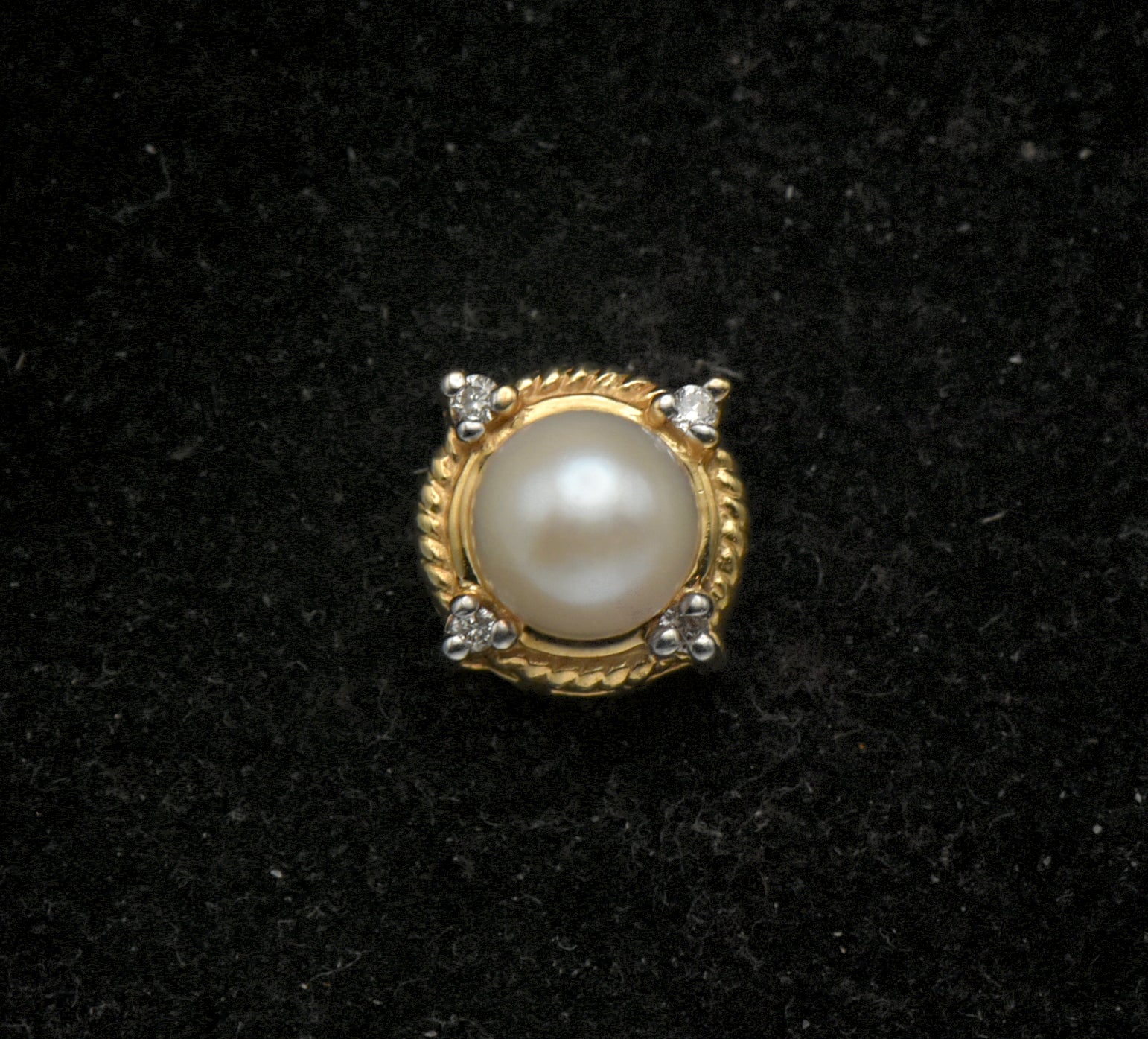 Vintage 14k Gold Pearl and Diamonds Slide Pendant