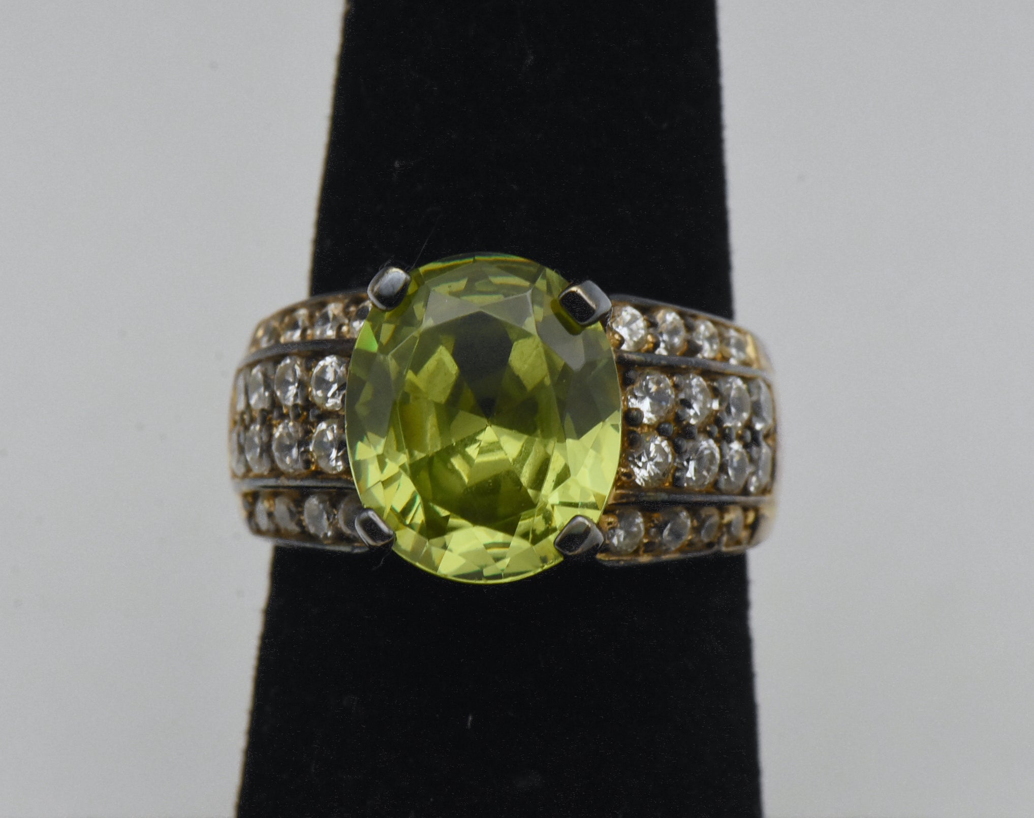 Vintage Green and Colorless CZ Gold Plated Sterling Silver Ring - Size 6