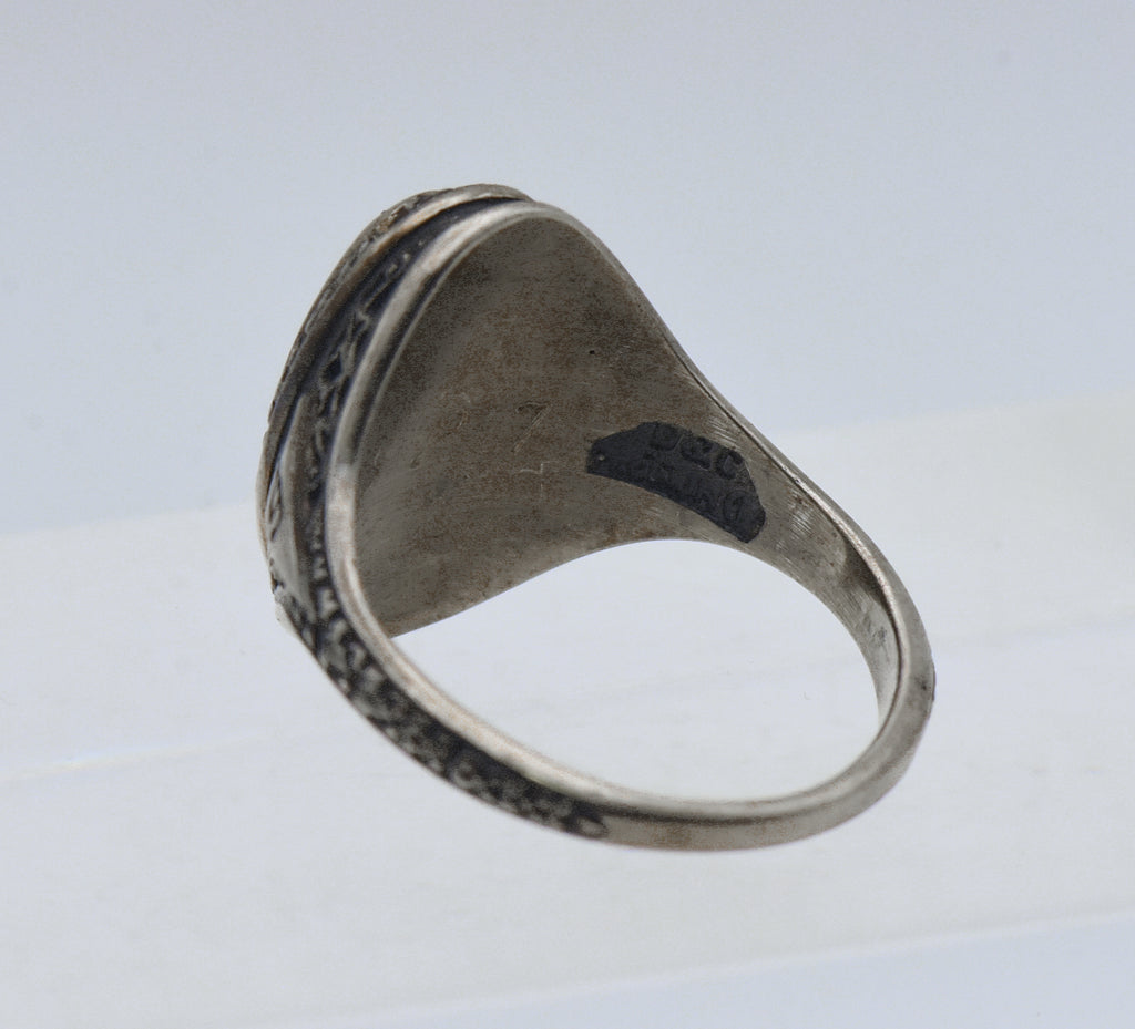 Vintage Palladium-Silver Alloy Synthetic Sapphire 1981 Carmel High School Class Ring - Size 6.5