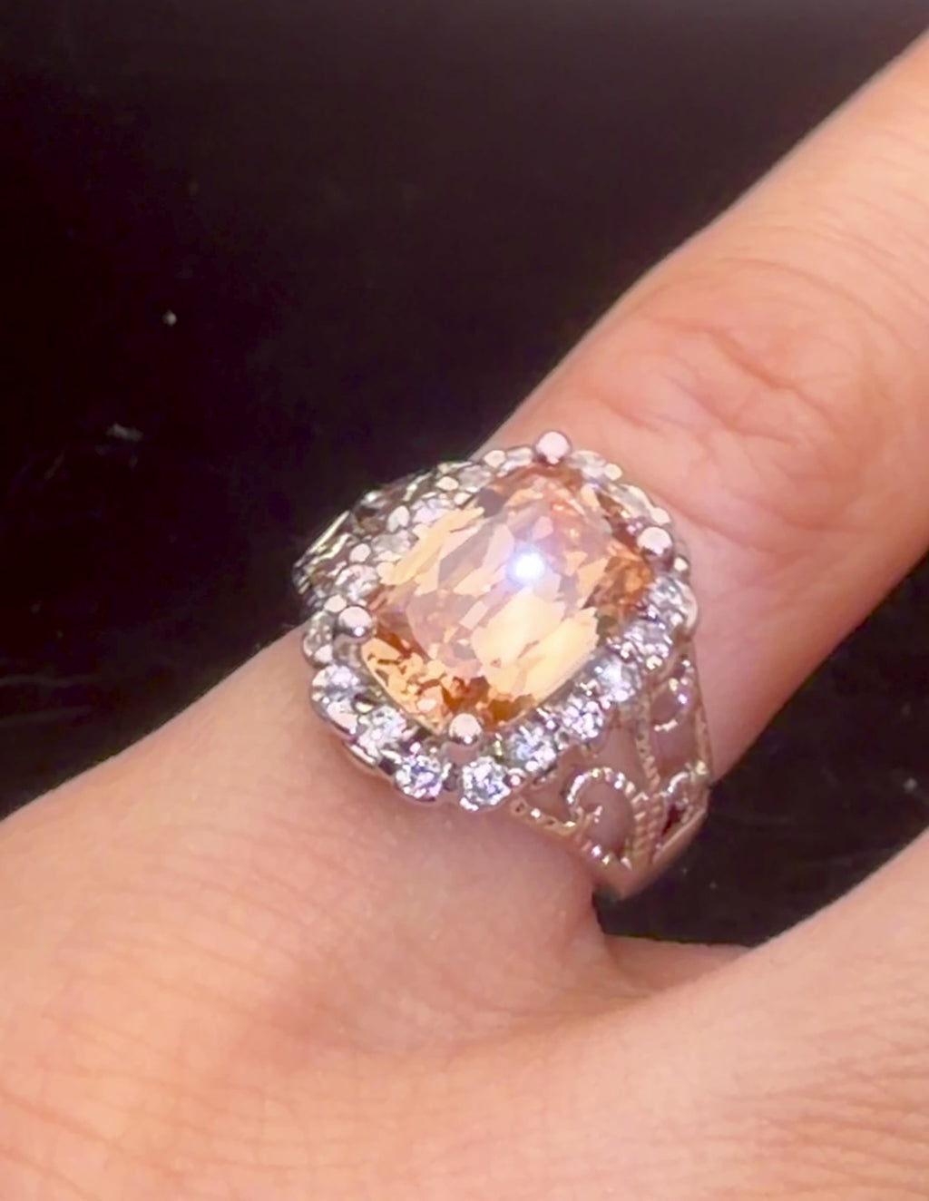 Ross-Simons - Vintage Golden CZ Sterling Silver Halo Ring - Size 4.75