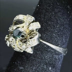 Vintage Palladium with Green Sapphire and Diamonds Ring - Size 6