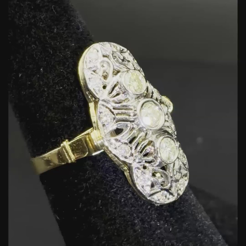 Vintage 14k Two Tone Gold and Diamonds Cocktail Ring - Size 6