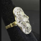 Vintage 14k Two Tone Gold and Diamonds Cocktail Ring - Size 6