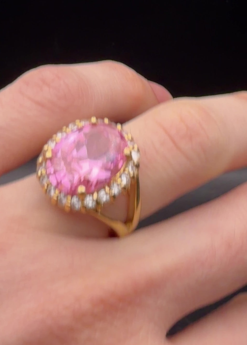 Vintage Jackie Kennedy Gold Plated Sterling Silver Pink Halo Ring - Size 7.25